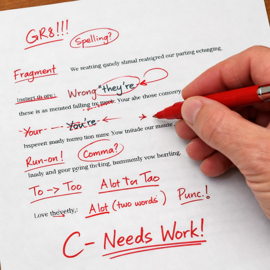 A paper assignment that's generally incoherent with lots of mistakes and red ink.