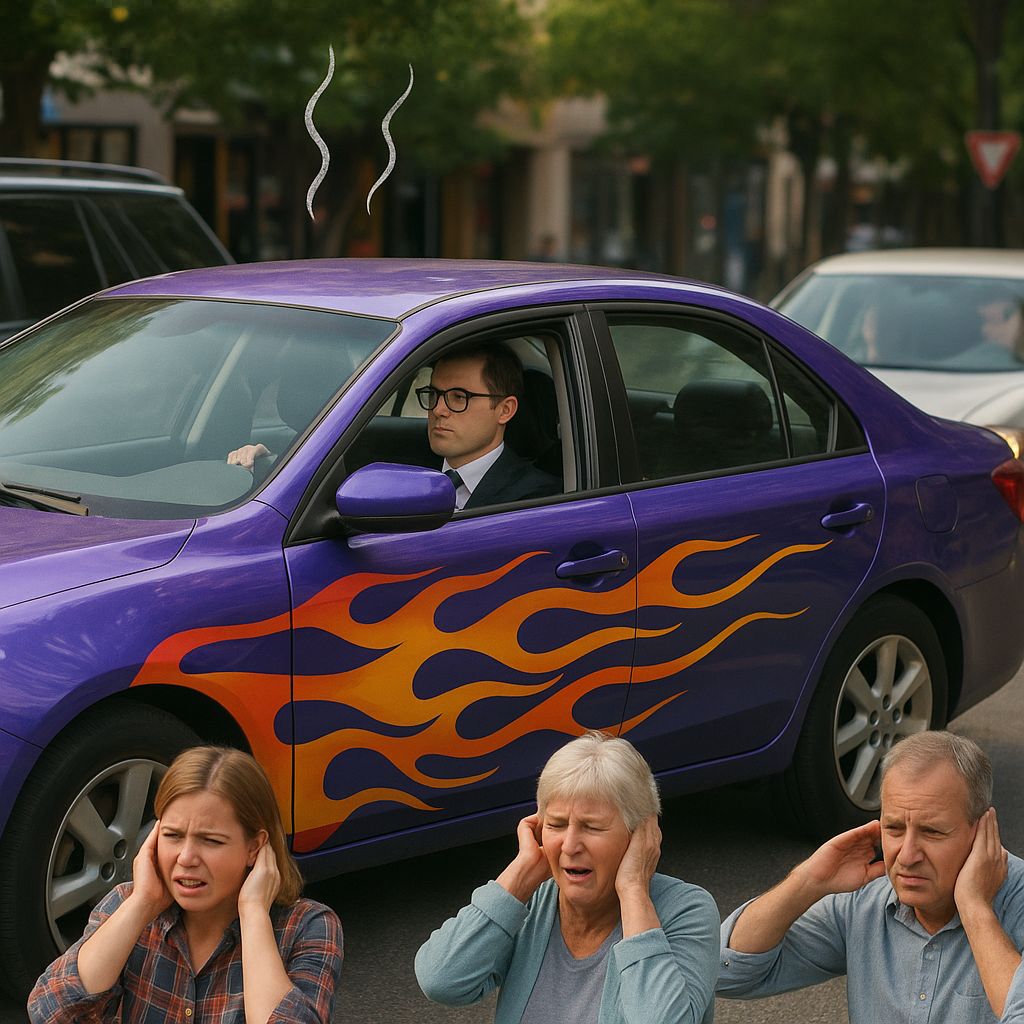 An obnoxious man annoying people with loud music from his car